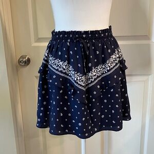 OUTER<NOWN Blue White S/P Handkerchief Hem Skirt, 82% Organic Cotton, 15% Silk